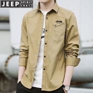 JEEP SPIRIT吉普襯衫男長(zhǎng)袖襯衣男士工裝秋冬款休閑寬松薄外套百搭翻領(lǐng)上衣 卡其色 XL (125-140斤)