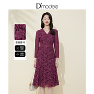 黛瑪詩(shī)新款連衣裙優(yōu)雅名媛風(fēng)精致蕾絲鑲鉆紅色禮服女 玫紅色 M