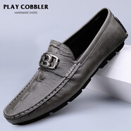 花花皮匠（PLAYCOBBLER）休閑豆豆鞋男新款真皮簡(jiǎn)約時(shí)尚懶人百搭一腳蹬套腳耐磨防滑駕車鞋 灰色 39