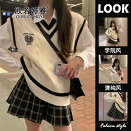 歐若婷雅 小個子連衣裙女裝2022秋裝新款韓版學(xué)生時尚jk學(xué)院風(fēng)針織馬甲襯衫百褶裙鹽系減齡套裝裙子女 襯衣+馬甲+格子裙 S