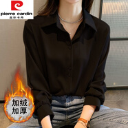 皮爾卡丹（pierre cardin）白色襯衣女款高級感職業(yè)襯衫法式雪紡女長(cháng)袖春秋裝時(shí)尚韓版上衣寬 黑色【加絨加厚】 L 【105-115斤】