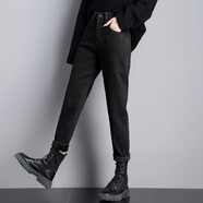 丹仔 加厚加絨褲女外穿寬松時(shí)尚咖色褲子女秋冬2020新品女褲蘿卜休閑褲 黑色加絨款 31碼 二尺四