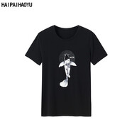 HAIPAIHAOYU 短袖T恤男圓領(lǐng)修身潮流時(shí)尚印花男T OM75黑色 L 175/92A