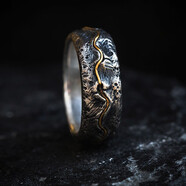 麥嘟嘟（Maydodo）2022原創(chuàng  )設計手工鏨刻紋理925銀歲月錯金戒指復古男 歲月錯金戒指10號