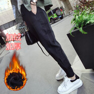 官武誠女士冬天加絨加厚褲子女保暖外褲體閑庫運動(dòng)褲女秋冬寬松顯瘦ins A01 黑色純色 S