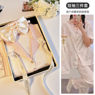 木季云（MU JIYUN）秋冬季送女朋友禮物金絲絨睡衣禮盒裝送閨蜜生日禮物女生定制刺繡 XL萌兔-短袖短褲長(cháng)褲三件套禮盒 120-140