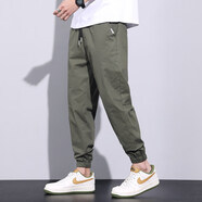 以純（YISHion）夏季休閑褲男士秋季九分束腳寬松緊腰工裝長(zhǎng) 軍綠 L L