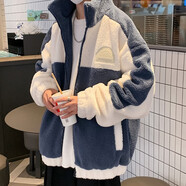 摘星少年衣服秋冬季羊羔絨棉衣外套羊羔毛加絨加厚寬松棉襖男生冬裝棉服 霧霾藍(lán)A【立領(lǐng)】現(xiàn)貨 L