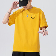 型原力短袖t恤男裝純色短袖夏季港風(fēng)圓領(lǐng)白色純棉寬松半袖打底上衣服 黃色 2XL
