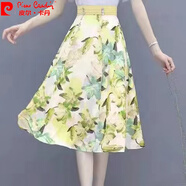 皮爾卡丹（pierre cardin）雪紡碎花連衣裙女裝2025年夏季新款仙氣收腰早夏裝時尚薄裙子針織 黃色【單件裙子】 M 建議90-105斤