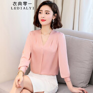 衣典零一（LEDIALYI）2025春秋季女裝新款休閑洋氣高級感真絲襯衫女桑蠶絲長袖襯衣上衣 粉色 L
