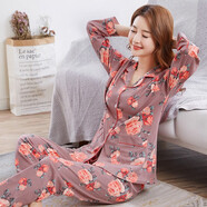 優(yōu)婷菲（YOUTINGFEI）睡衣女春秋季純棉長袖薄款寬松全棉家居服女士秋款大碼套裝可外穿 YD-347玫粉 L(身高158-165 體重100-125)