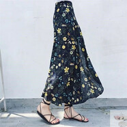 口旋碎花一片式半身裙女夏新款小雛菊高腰a字長(cháng)裙雪紡系帶中長(cháng)款裹裙 小黃花 均碼