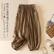 蘑菇同學(xué)休閑褲女寬松2025夏季新款百搭雙層苧麻七分褲顯瘦遮肉燈籠褲女 灰咖色 XL （建議125-140斤）