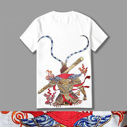 臻莆 國服刺繡中國新疆棉T恤衫國潮刺繡短袖男中國風T恤半截袖男生衣 白色-齊天大圣新 3XL 180-210斤