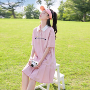 方糖姑娘初中生連衣裙少女夏裝polo裙高中學(xué)生女孩直筒休閑運(yùn)動(dòng)魚(yú)尾百褶裙 83083SC粉色 XXL