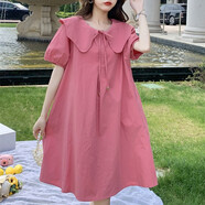 景怡依胖女生連衣裙子中學(xué)生女裝夏裝大碼大童寬松中小學(xué)生胖子加肥高中 粉紅色 2XL