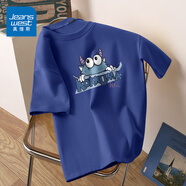 真維斯（Jeanswest）純棉短袖男士T恤2025夏季新款大碼潮牌寬松半袖國潮 圓領(lǐng)學(xué)生體恤 蔚藍色(哥譚巨怪中標) S (165) (品控嚴格)