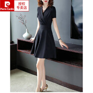 皮爾卡丹（pierre cardin）黑色連衣裙小黑裙2025新款女夏裝V領(lǐng)短袖短裙顯瘦氣質(zhì)裙子針織 黑色 XL