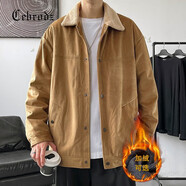 Cebrodz法國 夾克男寬松春季新款翻領(lǐng)純色港風(fēng)燈芯絨休閑男士外套上衣 2270棕駝色(加絨) 3XL