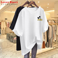 LOVER RUCCI歐貨大版純棉中長款短袖T恤女2025夏季新款寬松上衣女半袖體恤潮 白色【PARIS米奇】 M 建議110-130斤