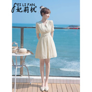 妃莉杋（FeiLiFan）法式新款連衣裙女裝2025夏季小個子氣質(zhì)顯瘦短款雪紡裙子女夏天 杏色 M （建議96-108斤）