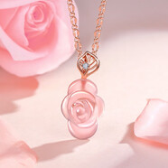 阿黛麗天然粉水晶吊墜粉項鏈耳環(huán)芙蓉石925銀鏈玫瑰金女七夕情人節禮物 吊墜