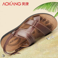 奧康（Aokang）品牌涼鞋新款夏季男戶(hù)外休閑透氣沙灘鞋男韓版真皮潮流軟底大碼 紅棕色經(jīng)典173739203 38 (運動(dòng)鞋39=皮鞋38)