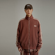 NO ONE ELSE字母華夫格外套男女款2025年秋季新品繡花衛衣棒球衫 紅棕色 1