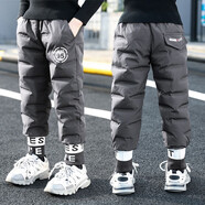 樂(lè )芭鼠童裝男童褲子加絨加厚棉褲兒童長(cháng)褲冬裝新款中大童北方過(guò)冬夾棉保暖褲外穿男孩休閑褲3-12歲 灰色（95印花） 130碼建議5-6歲 ( 120-130cm )