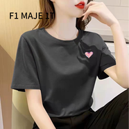 F1MAJE1T高端設計師品牌短袖T恤女夏季2025新款韓版棉上衣寬松圓領(lǐng)女裝 T恤/圓領(lǐng)/煙灰色/五彩愛(ài)心 XL 【116-125斤】建議體重