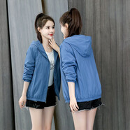 純信休閑女士連帽短外套女2025秋冬裝新款寬松百搭韓版時(shí)尚寬松夾克潮 霧霾藍 2XL 推薦125-135斤