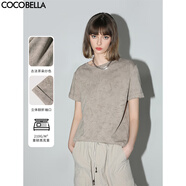 COCOBELLA古法炒色針織短袖T恤基礎(chǔ)款寬松休閑圓領(lǐng)上衣TS0013-2 卡其 L