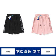 NASA LIKE官方短褲夏季男寬松休閑運動(dòng)五分褲情侶中褲棉質(zhì)外穿速干男士褲子 黑色+粉色 2XL