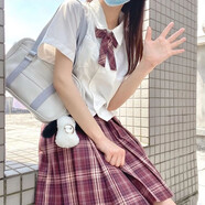 【JK制服官方】正版JK制服套裝學(xué)院風(fēng)格裙水手裙全套百褶裙女學(xué)生日系不良少女正統校服童女 紅囚鳥(niǎo)+領(lǐng)結+短袖襯衫 M【尺碼偏小】