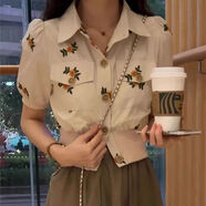 領(lǐng)季（Lingtos）連衣裙女裝夏新款氣質(zhì)范輕熟風(fēng)港味微百搭mm顯瘦穿搭套裝女裙子女 杏色襯衫 M