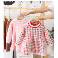 Radinka2025秋冬新款女童連衣裙兒童針織格子裙女寶寶洋氣紅色公主裙TSB 粉色 仿水貂絨 110 cm