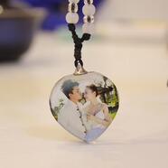 照片定制水晶項鏈DIY刻字吊墜寶寶孩子走丟掛牌送男女友情侶禮物 心形一張照片