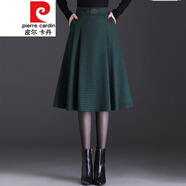 皮爾卡丹品牌輕奢高檔女裝2022春秋高腰格子裙半身裙女a(chǎn)字裙中長(cháng)款毛呢裙氣質(zhì)休閑裙子針織 綠格 M 腰圍  2尺