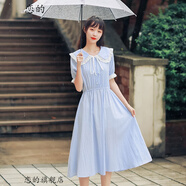 戀的連衣裙學(xué)生夏天高中生初中生女生裙子夏季韓版短袖衣服長款仙女裙少女中學(xué)生女孩學(xué)院風(fēng)寬松顯瘦中長裙 藍(lán)色 均碼