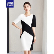 羅蒙（ROMON）夏季新款短袖職業(yè)連衣裙女感時(shí)尚氣質(zhì)黑白拼接正式場(chǎng)合工作服正裝 短袖連衣裙【黑白色】 2XL