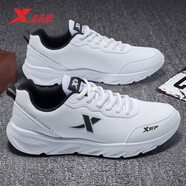 特步男鞋運動(dòng)鞋男春季網(wǎng)面網(wǎng)鞋冬季男鞋革面皮面網(wǎng)店棉鞋休閑 白色(皮面) 43