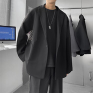 普戈斯（PUGESI）休閑西裝新款港風(fēng)西服外套男學(xué)生西裝潮流寬松大碼春季休閑服韓版 A152-F10 黑色 2XL