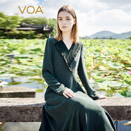 VOA100%重磅真絲40姆米禮服裙V領(lǐng)不對稱設(shè)計優(yōu)雅秋冬連衣裙 AE2306 雁回墨綠（G81） XL