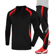爵城系（Juechengxi） 足球服長(cháng)袖訓練服套裝男秋冬季兒童成人運動(dòng)服足球外套女加絨足球隊服 5523黑紅衣+982黑紅褲 請按推薦尺碼(或尺碼表) 下單