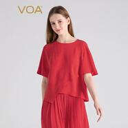 VOA30姆米重磅桑蠶絲圓領蝙蝠短袖寬松簡約正紅真絲T恤 BE1510 夢想紅（H06） XL