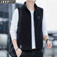 吉普（JEEP）馬甲男2025春秋季新款休閑純色無帽立領(lǐng)保暖男士搖粒絨加厚馬甲潮 黑色  3XL