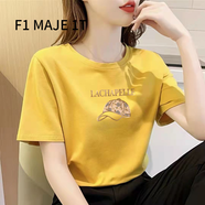 F1MAJE1T高端設計師品牌短袖T恤女夏季2025新款韓版棉上衣寬松圓領(lǐng)女裝 T恤/圓領(lǐng)/黃色/ 3XL 【136-150斤】建議體重