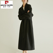 皮爾卡丹（pierre cardin）秋冬新款羊毛超長(cháng)款雙面羊絨大衣女時(shí)尚過(guò)膝黑色毛呢外套長(cháng)款 黑 色 衣長(cháng)短10CM到小腿 XS 現貨 適合90-105