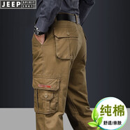 吉普（JEEP）休閑褲男純棉寬松直筒工裝褲男春秋季新款多口袋大碼男士長褲子 卡其色(厚款) 29